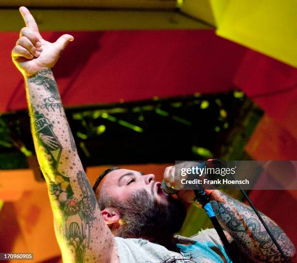 Singer Wade MacNeil of Gallows performs live in support of Boysetsfire during a concert at the Astra on June 20, 2013 in Berlin, Germany.