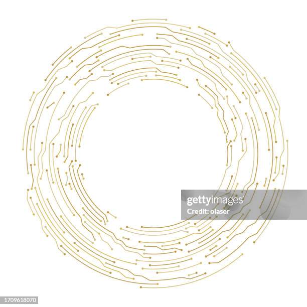 striking background pattern featuring golden circuitry wired in a circular formation, epitomizing high-tech elegance. - data abstract white background stock illustrations