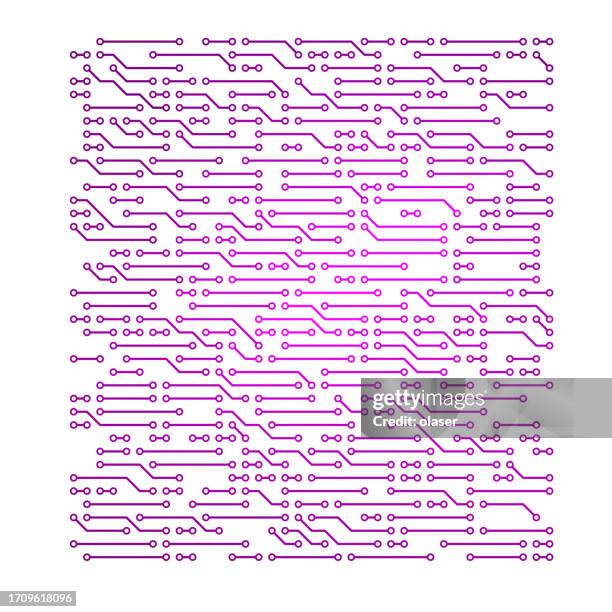a vibrant background pattern featuring a block of predominantly horizontal purple wires on a circuit board, highlighting intricate electronics. - cable cross section stock illustrations