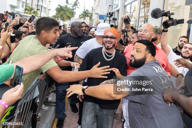 Balvin and Dj Khaled greet fans during the In store appearance to realease J Balvin x Air Jordan 3 Retro PS ‘Medellín Sunset at We The Best x Snipes...