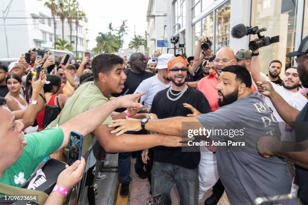 Balvin and Dj Khaled greet fans during the In store appearance to realease J Balvin x Air Jordan 3 Retro PS ‘Medellín Sunset at We The Best x Snipes...