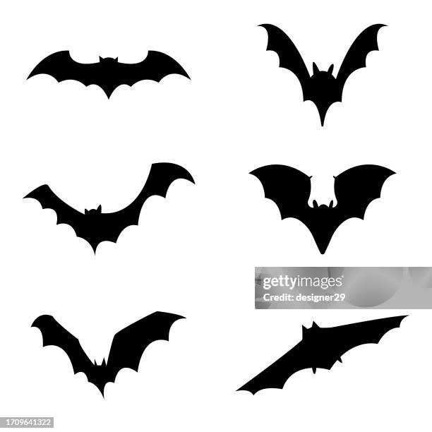 stockillustraties, clipart, cartoons en iconen met set of bats silhouettes vector design on white background. - vleermuis