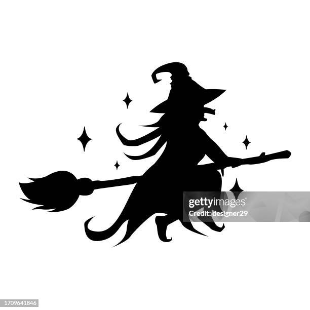 stockillustraties, clipart, cartoons en iconen met witch flying on broom icon vector design. - heks