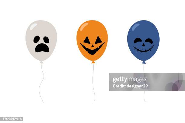 halloween spooky balloons set vector design. - pumpkin decorating stock illustrations