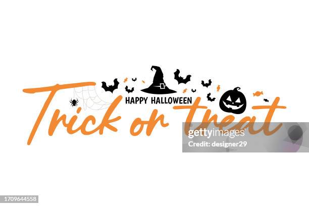 trick or treat lettering banner vector design. - witchs hat stock illustrations