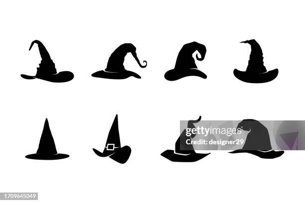 bildbanksillustrationer, clip art samt tecknat material och ikoner med wizard witch hats set vector design. - hatt