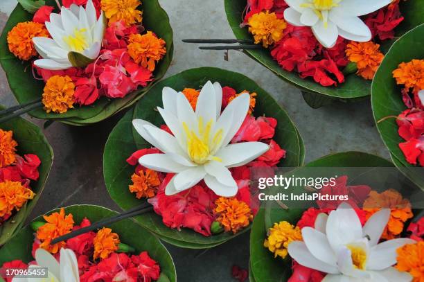 Beautiful flowers, an offering to the gods, Haridwar, Uttarakhand, India .