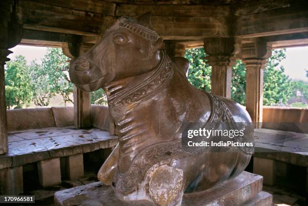 Nandi shrine opposite Vishwanath Temple, Khajuraho, Madhya Pradesh, India. Nandi is the sacred ox of Lord Shiva.