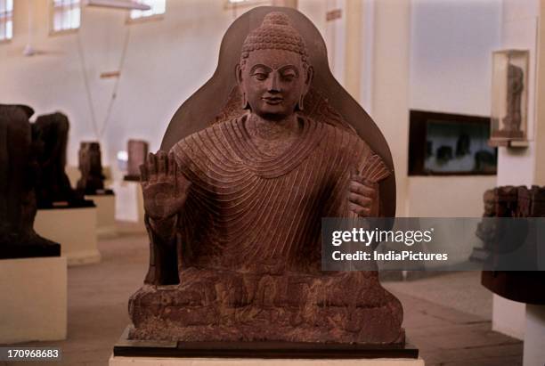 Buddha in abhay mudra, Kushan period, Mathura Museum, Mathura, Uttar Pradesh, India.