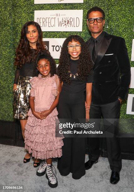 Manuela Testolini, Lucia Bella Benét, India Benét and Eric Benet attend the 2023 "A World Of Good" annual gala at Four Seasons Hotel Los Angeles at...