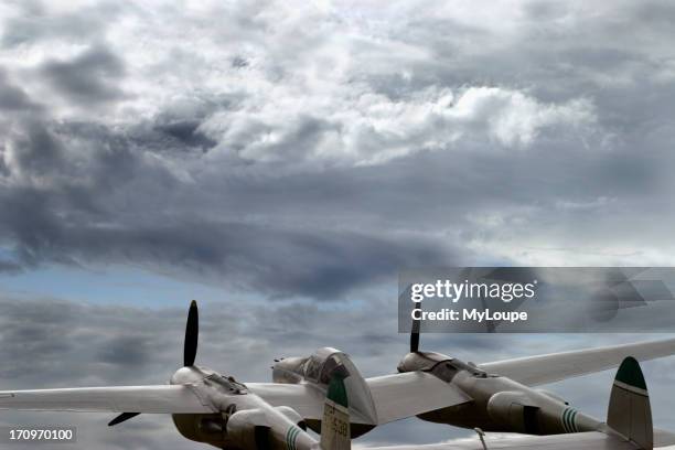 Lightning World War II high-altitude fighter aircraft, pursuit, interceptor aircraft, manufactured by Lockheed Aircraft in 1937, this is a display at...