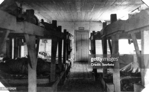 Perm, siberia, ussr 1943, interior of barracks for prisoners working at panyshevsky corrective labor camp working on panyshevsky electric station .