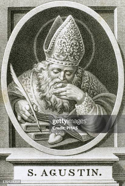 Augustine of Hippo . Latin philosopher and theologian. Bishop of Hippo Regius. Portrait. Engraving. 1876.