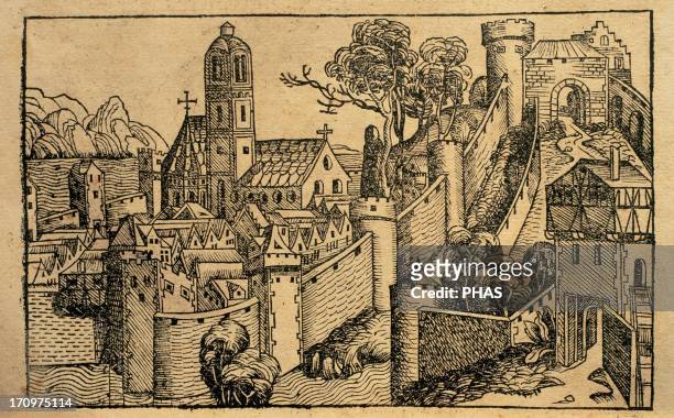 Liber chronicarum by Hartmann Schedel. Engraving depicting the city of Alexandria. 15th century. Latin edition. Episcopal Library. Barcelona. Spain.