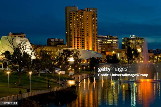 Adelaide on the Torrens River at night, South Australia, SA, Australia.