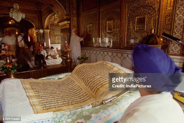 Hand written Guru Granth Sahib in Golden temple, Amritsar, Punjab, India.
