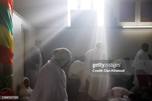 Members of the Ethiopian community take part in a joint celebration of Meskel, and the restitution of a sacred Tabot, at the Ethiopian Orthodox...