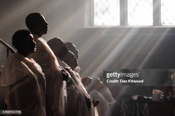 Members of the Ethiopian community take part in a joint celebration of Meskel, and the restitution of a sacred Tabot, at the Ethiopian Orthodox...