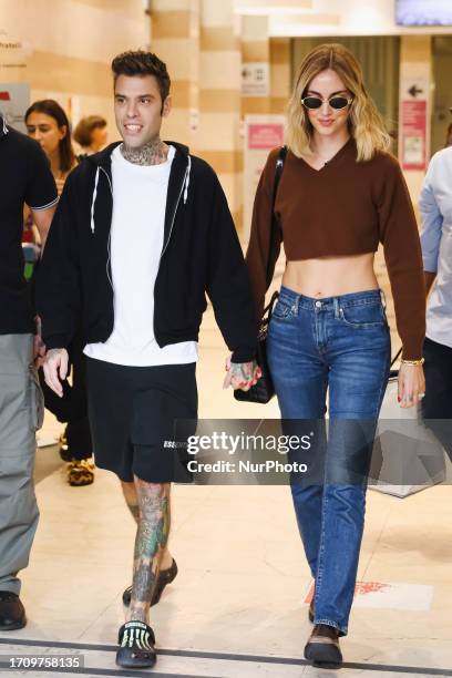 Fedez and Chiara Ferragni leaves Fatebenefratelli hospital on October 06, 2023 in Milan, Italy
