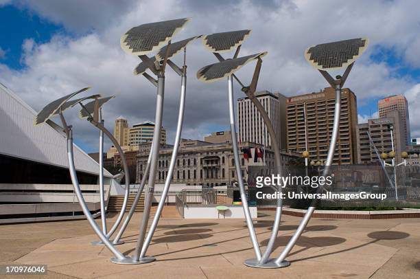 Sculpture-like solar panels near the Adelaide Festival Centre, Adelaide, South Australia, SA, Australia.