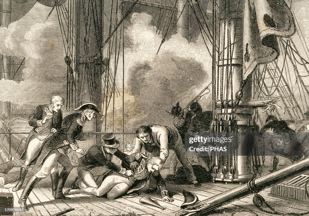 Death of Horatio Nelson at Trafalgar, 1805. Engraving.