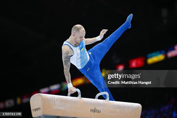 Oleg Verniaiev of Team Ukraine competes on Pommel Horse during Men's Qualifications on Day One of the FIG Artistic Gymnastics World Championships at...