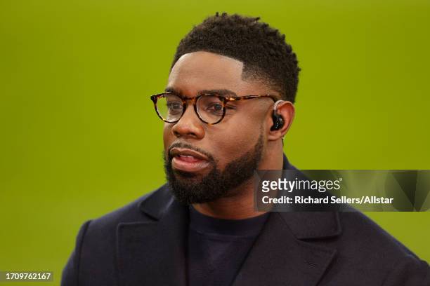 Micah Richards, ex-footballer and football pundit before the UEFA Champions League match between Newcastle United and Paris Saint-Germain at St....