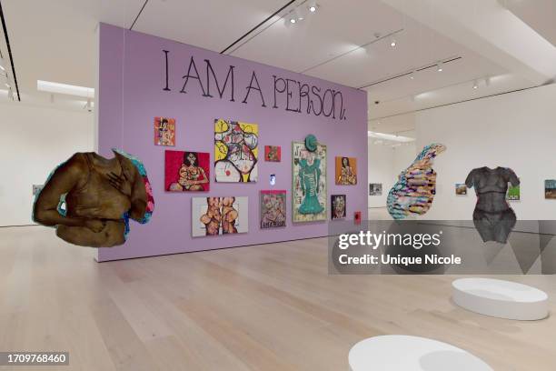 General view of Page Person’s installation during press Preview For Hammer Museum's "Made In LA: Acts Of Living" Exhibithere>> at Hammer Museum on...