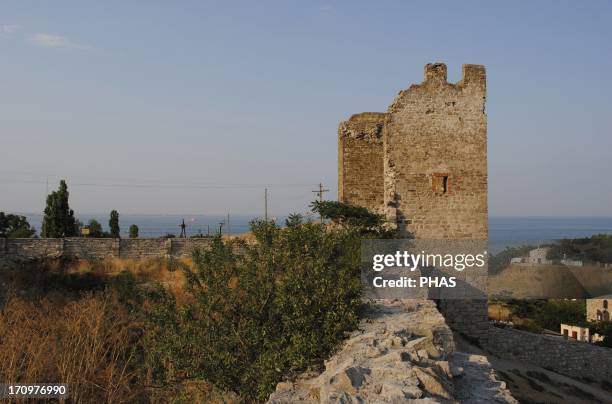 Ukraine. Autonomous Republic of Crimea. Feodosiya. Genoese Fortress. 14th century. Tower.