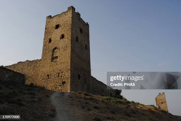 Ukraine. Autonomous Republic of Crimea. Feodosiya. Genoese Fortress. 14th century. Tower.