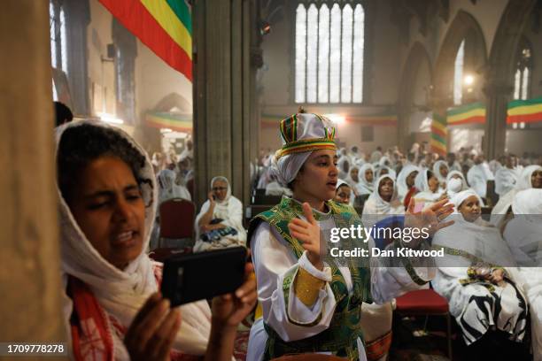 Members of the Ethiopian community take part in a joint celebration of Meskel, and the restitution of a sacred Tabot at the Ethiopian Orthodox Church...