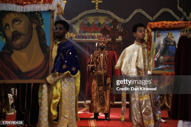 Members of the Ethiopian community take part in a joint celebration of Meskel, and the restitution of a sacred Tabot at the Ethiopian Orthodox Church...