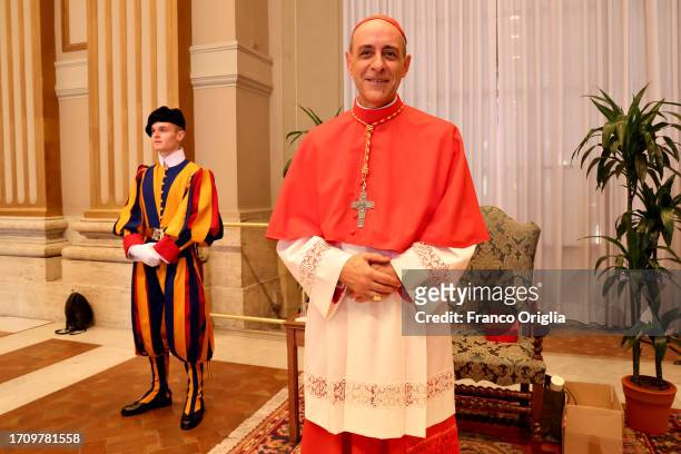 Newly appointed cardinal Prefect of the Dicastery for the Doctrine of the Faith, Víctor Manuel Fernández poses during the courtesy visits to the New...