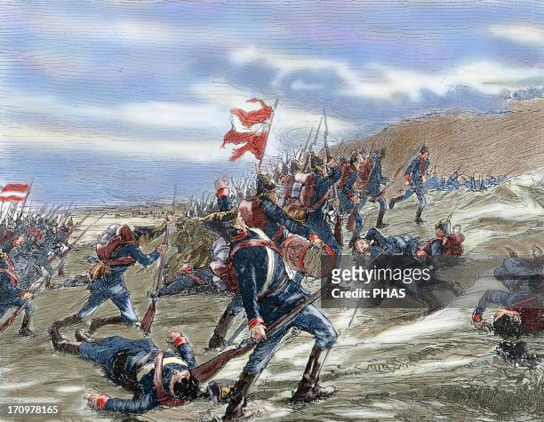 Schleswig-Holstein Question. The First Schleswig War or Three Years' War . Fighting between the Danes and Prussians at the Battle at Kolding on April...