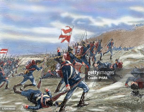 Schleswig-Holstein Question. The First Schleswig War or Three Years' War . Fighting between the Danes and Prussians at the Battle at Kolding on April...