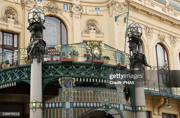 Czech Republic. Prague. Municipal House . Built between 1905-1911 by Antonin Balsanek and Osvald Polv=?vka in Nouveau style. The interior and...