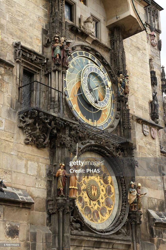 The Prague Astronomical Clock or Prague Orloj. Czech Republic. Clock, calendar and animated figures.