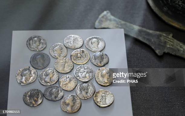 Roman silver denarius coins. Can be dated to the period from around A.D. 72 till 200 and were offered up at the beginning of the 4th century A.D....
