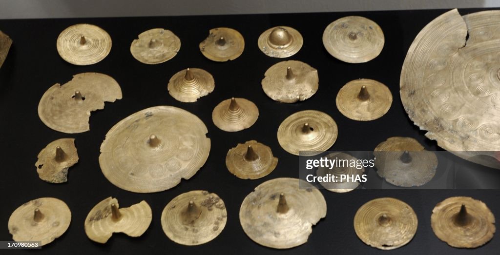 Circular bronze belt ornaments. Bronze Age. 1400 BC. Found at Vognserup Enge.