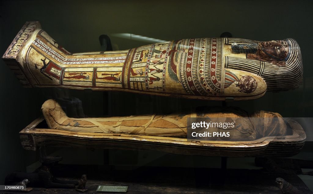 Egyptian art. Sarcophagus with mummy. Late Period-Ptolemaic Period, 664-30 BC. National Museum of Denmark.