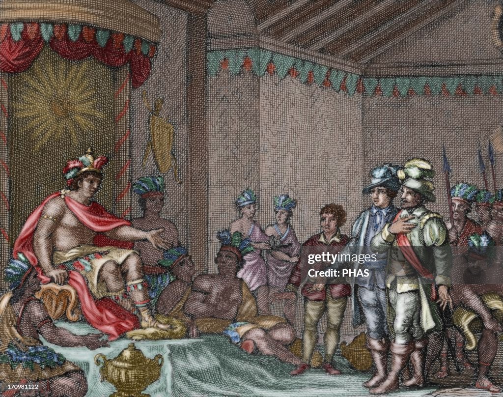 Submission of Atahualpa. Colored engraving, 1807.