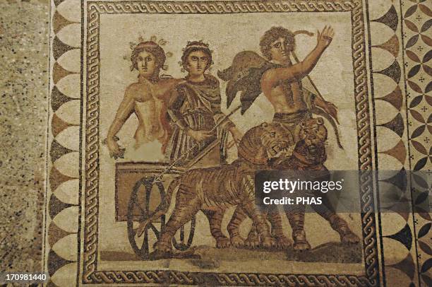 Roman Art. Spain. Triumph of Bacchus. Mosaic. 3rd century A.D. It comes from Ecija . Archaeological Museum of Seville. Andalusia.