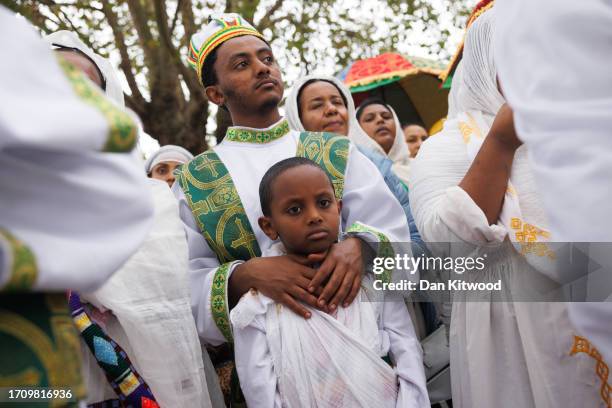 Members of the Ethiopian community take part in a joint celebration of Meskel, and the restitution of a sacred Tabot at the Ethiopian Orthodox Church...