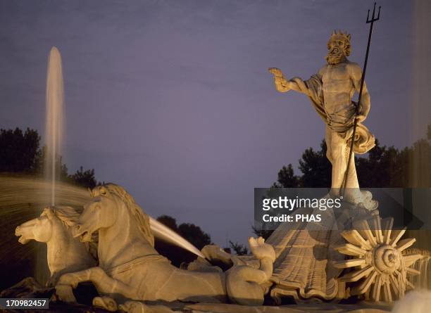 Spain. Madrid. The Neptune Fountain. Built by Juan Pascual de Mena, 1780. In 1786 his disciple Jose Rodriguez finished off the project....