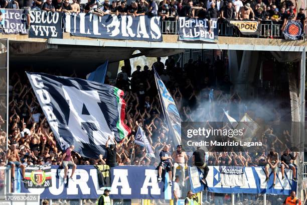 Fans of Napoli during the Serie A TIM match between US Lecce and SSC Napoli at Stadio Via del Mare on September 30, 2023 in Lecce, Italy.