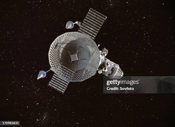 Soviet space probe venera 5 or 6 launched in january 1969, this is a still from the film 'the storming of venus', produced by e, kuzis at the...