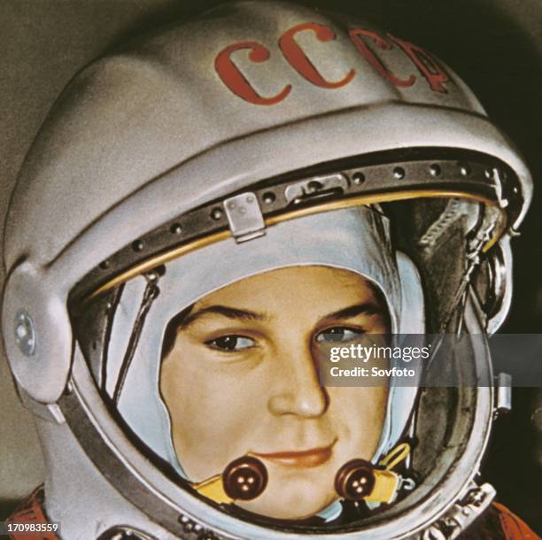 Soviet cosmonaut valentina tereshkova, the first woman in space, prior to her flight aboard vostok 6, june 16, 1963.