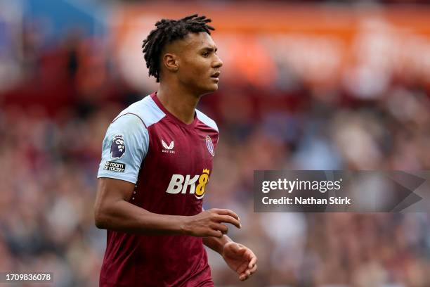 Ollie Watkins of Aston Villa looks on during the Premier League match between Aston Villa and Brighton & Hove Albion at Villa Park on September 30,...