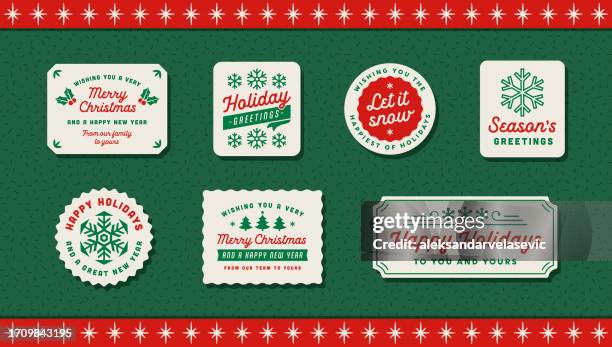 sammlung von weihnachtsetiketten und -abzeichen - vintage logo stock-grafiken, -clipart, -cartoons und -symbole