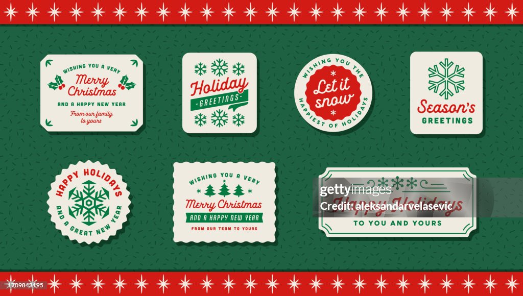 Colección de etiquetas e insignias navideñas